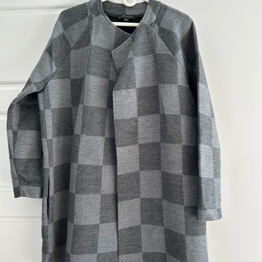 Like New - Ann Taylor Plaid Merino Wool Gray Checkered Coat